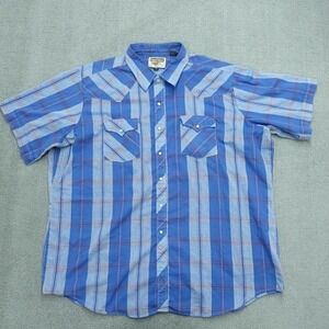 Authentic Western Youngbloods Button-Up Shirt Men's Size 1X Blue Plaid Cotton